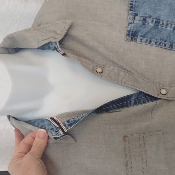 Buffalo David Bitton grey denim snap western Mens shirt Reverse Cuffs L NEW Jean - Picture 10 of 10